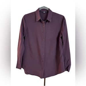 Uniqlo Maroon Raylon Long Sleeve Blouse - XS